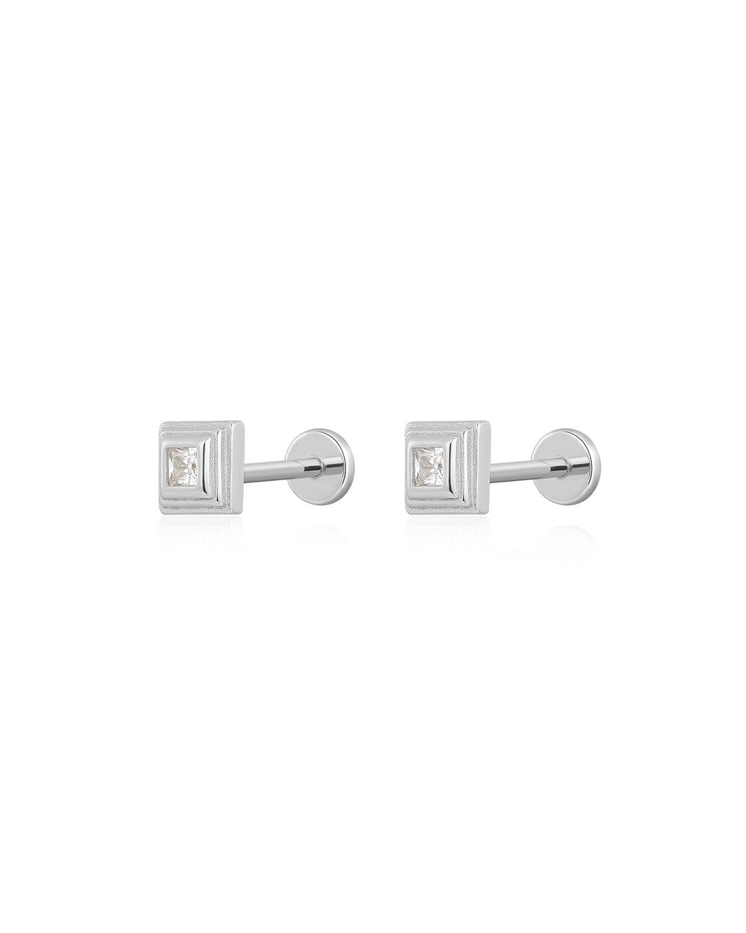 Pavé Step Cut Pyramid Studs in Silver - Earrings — alternate view