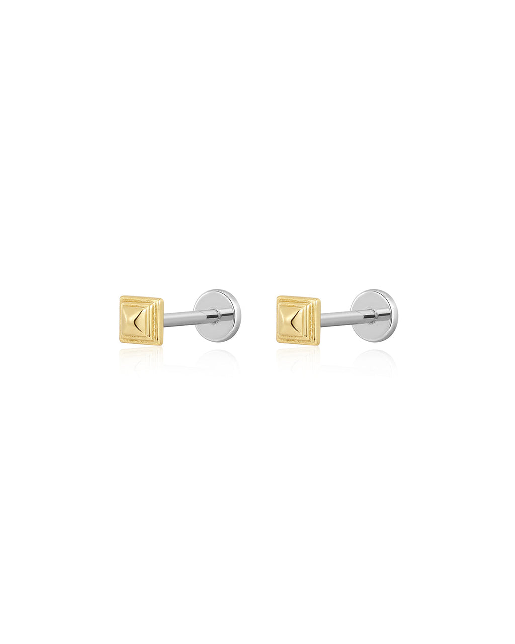 Metal Step Cut Pyramid Studs in Gold - Earrings