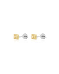 Metal Step Cut Pyramid Studs in Gold - Earrings