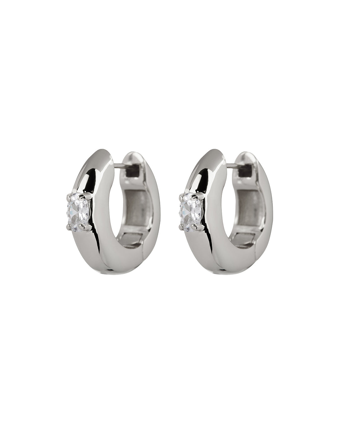 Stone Orb Hoops - Silver