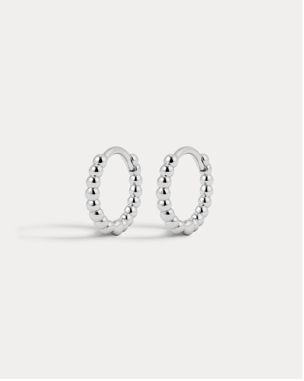 Mini Continuous Beaded Huggies - Silver - Earrings