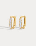 Pavé Chain Link Huggies - Gold