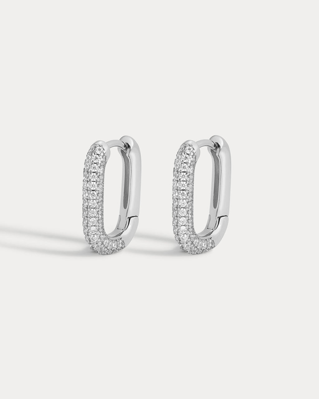 Pavé Chain Link Huggies - Silver