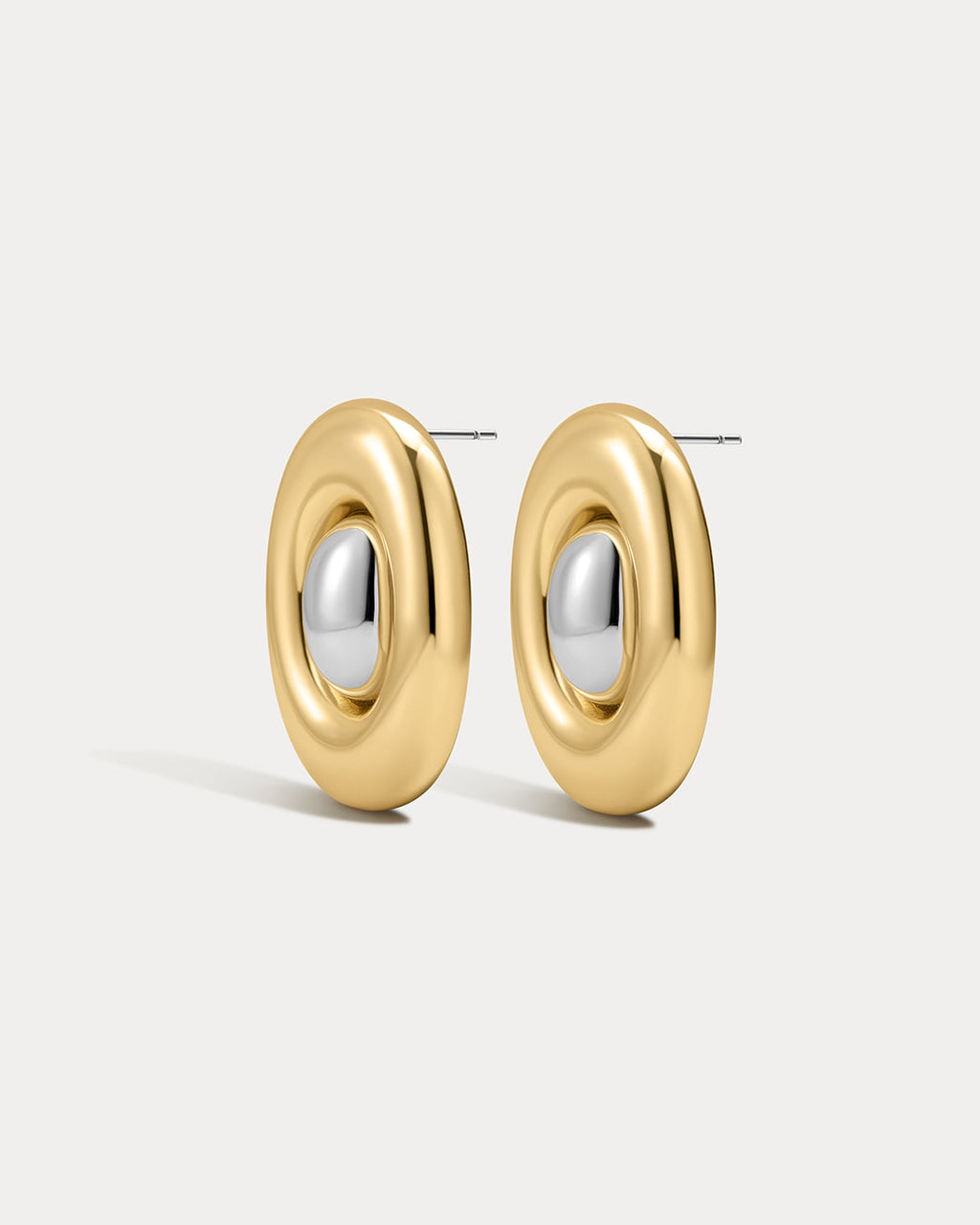 Two-Tone Chrome Orb Statement Studs in Gold - Earrings — alternate angle