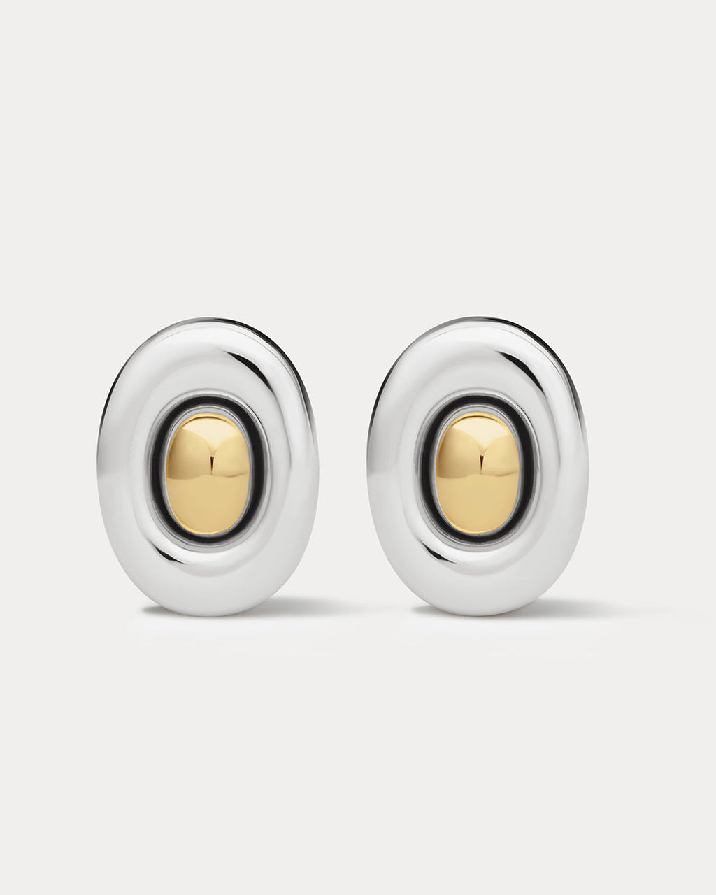 Two-Tone Chrome Orb Statement Studs in Silver - Earrings — another angle