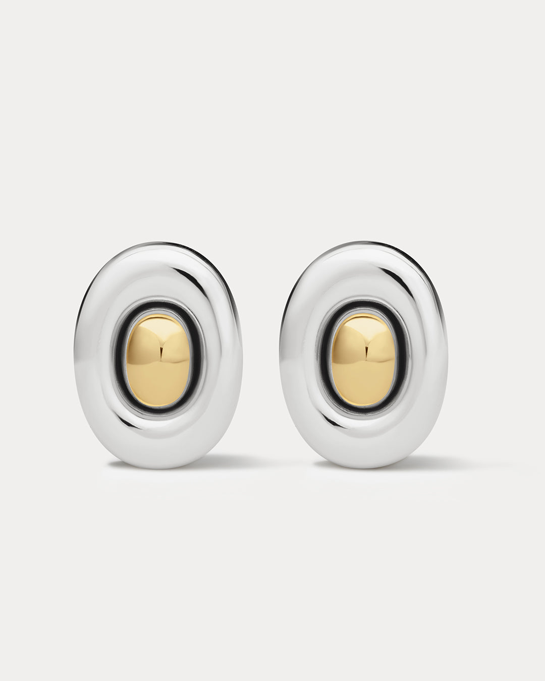 Two-Tone Chrome Orb Statement Studs in Silver - Earrings — another angle