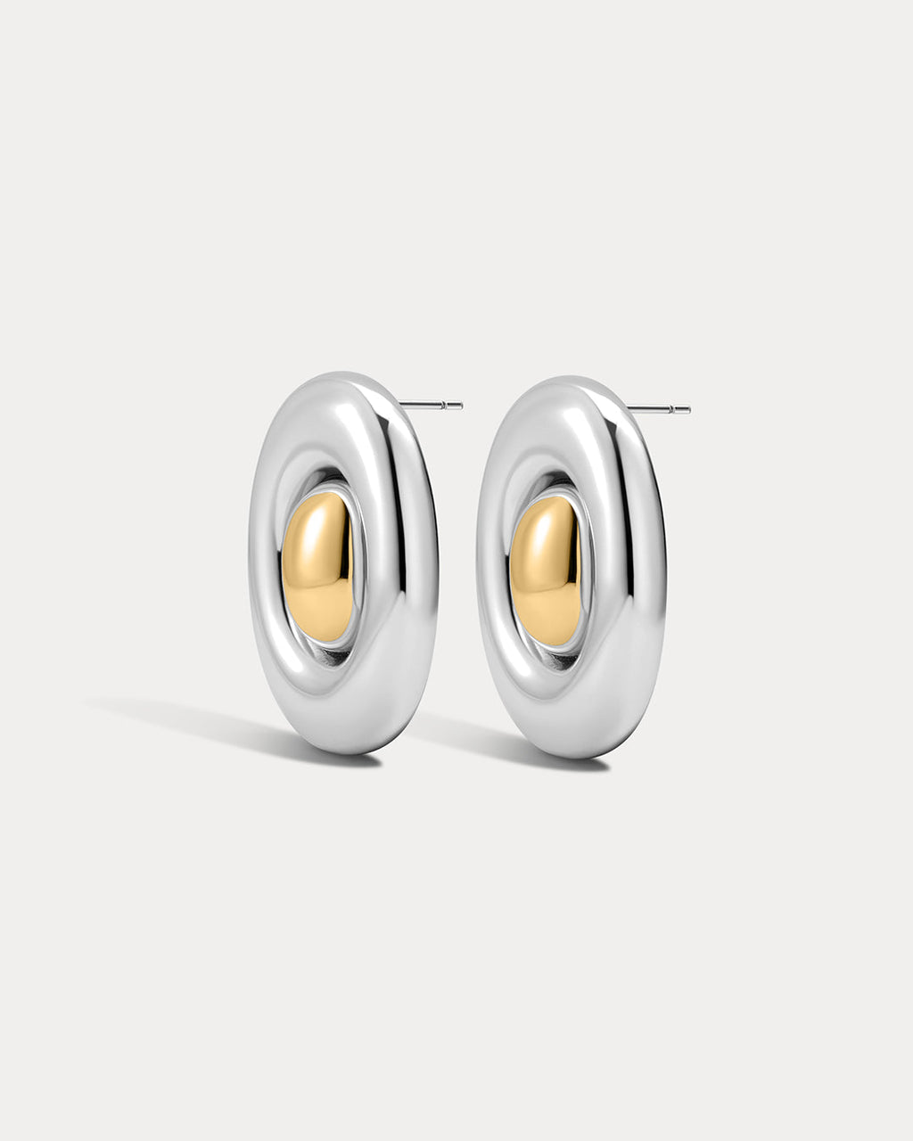 Two-Tone Chrome Orb Statement Studs in Silver - Earrings — alternate view 2