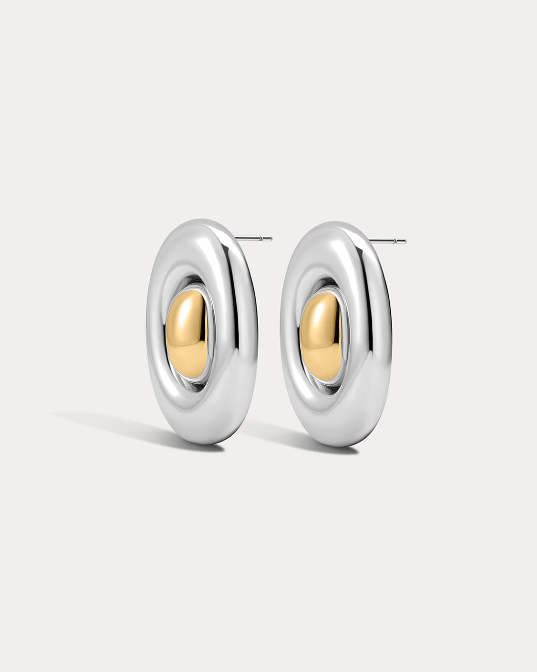 Two-Tone Chrome Orb Statement Studs in Silver - Earrings — alternate view 2
