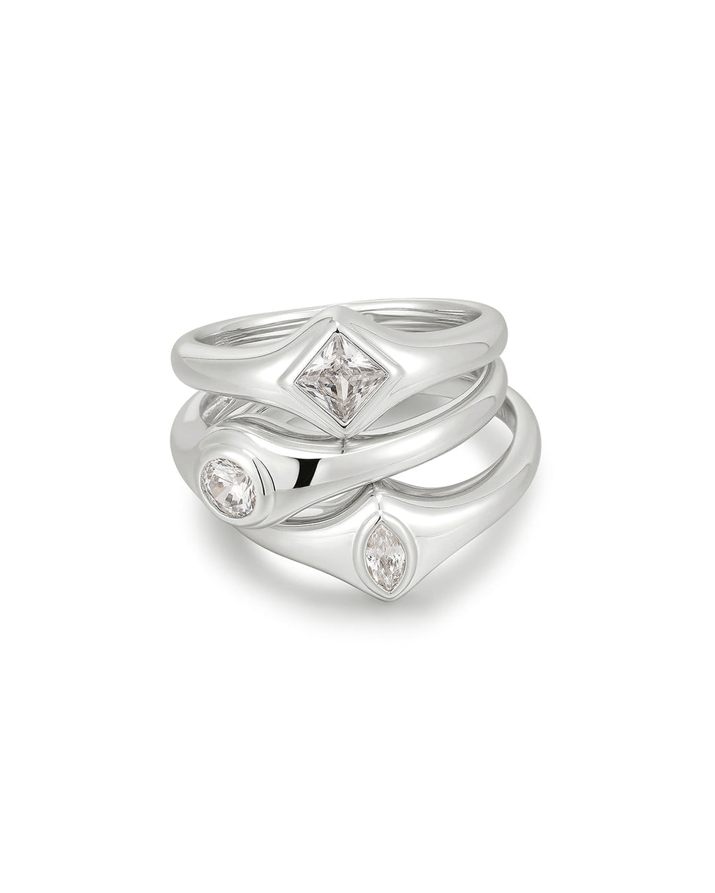 Bijoux Bezel Ring Set in Silver — detail view