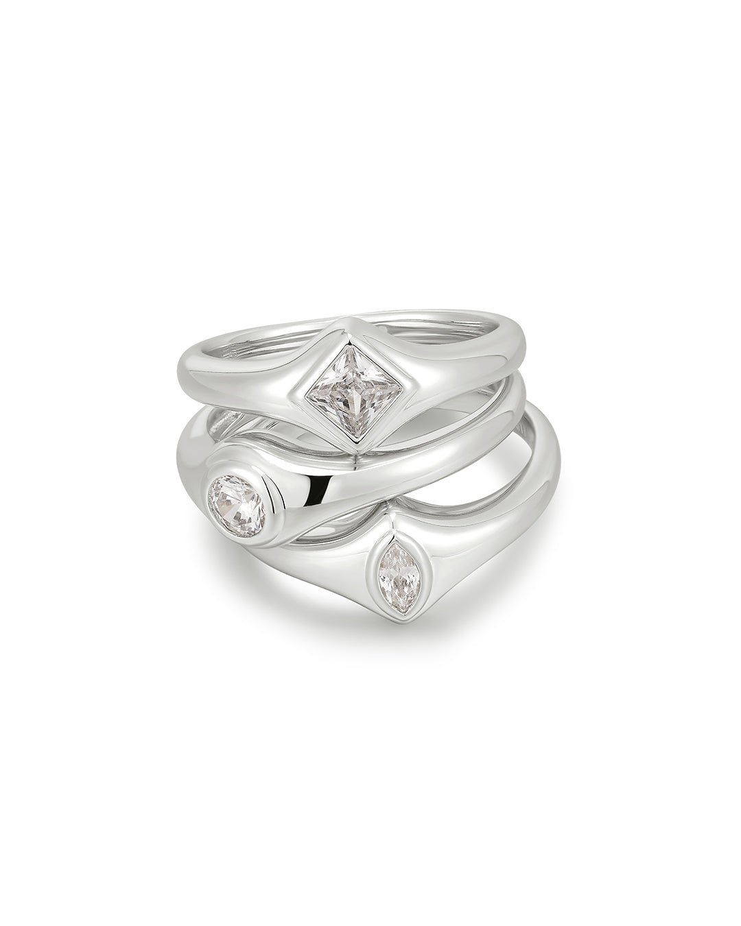 Bijoux Bezel Ring Set in Silver — detail view