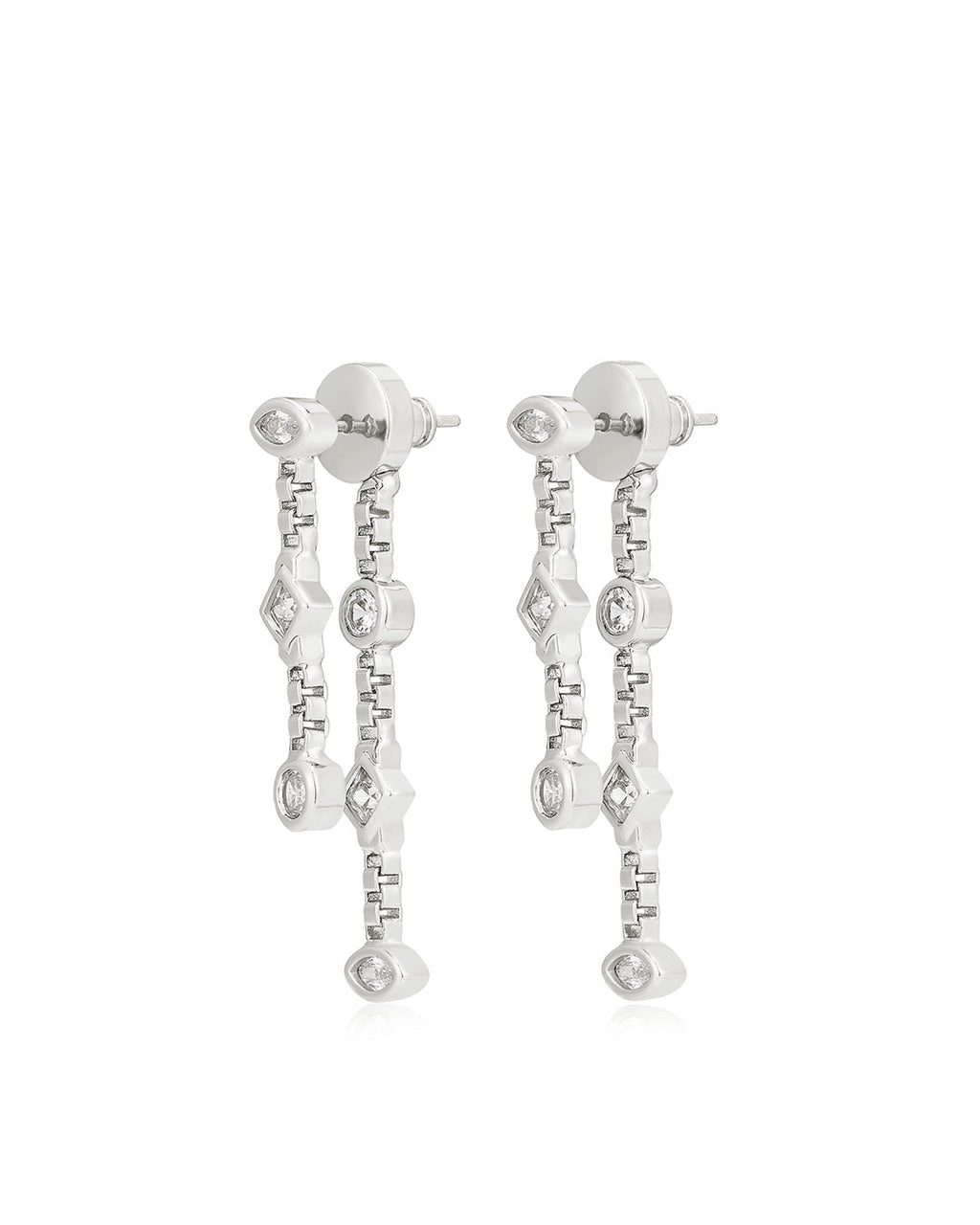 Camille Double Chain Studs in Silver — alternate view