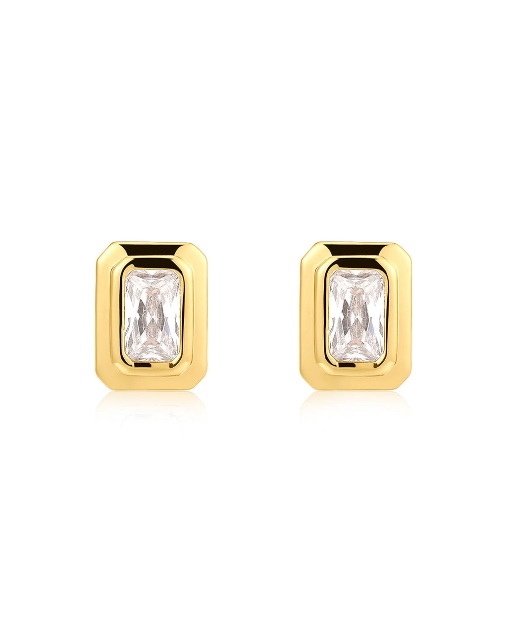 Emerald Bezel Studs in Gold - Earrings