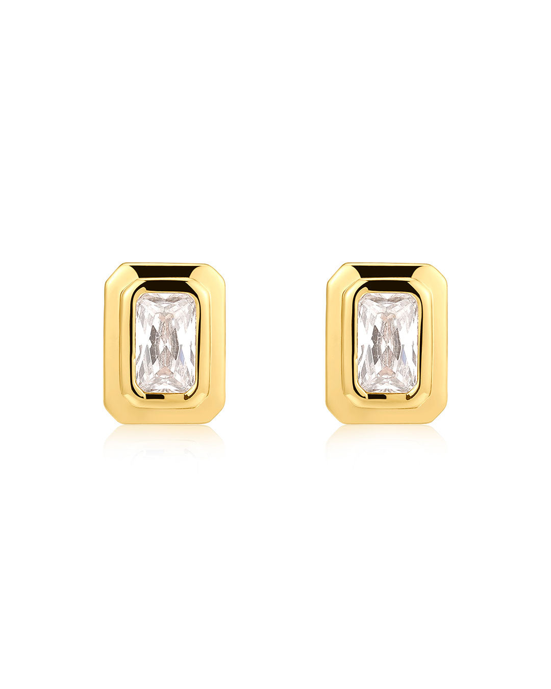 Emerald Bezel Studs in Gold - Earrings