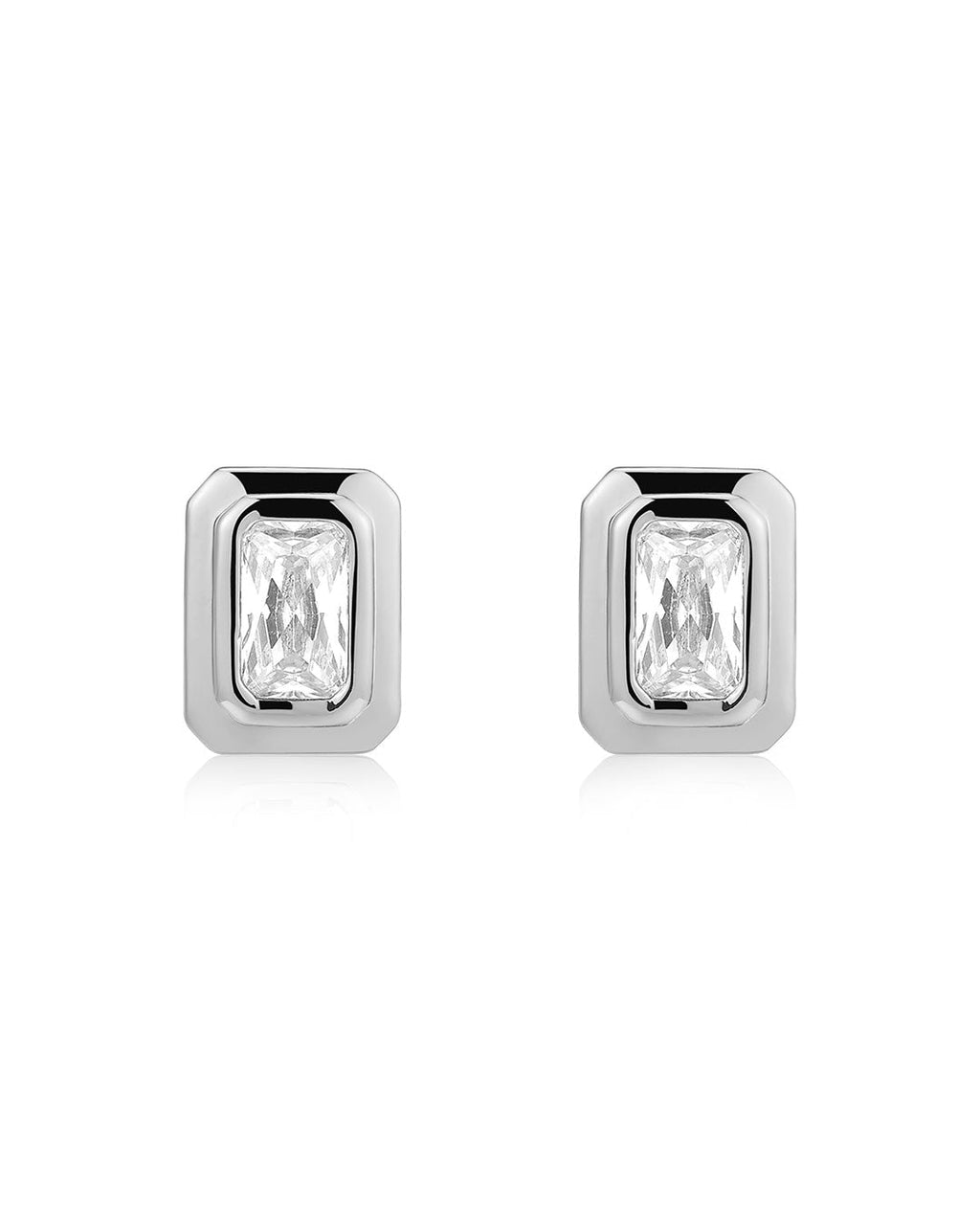 Emerald Bezel Studs in Silver - Earrings — alternate view