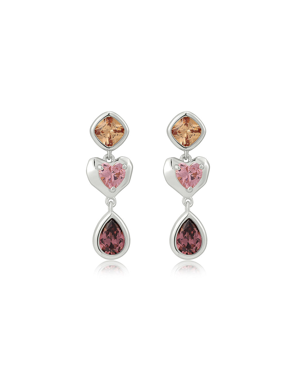 Heart Stone Studs in Silver - Earrings — alternate view