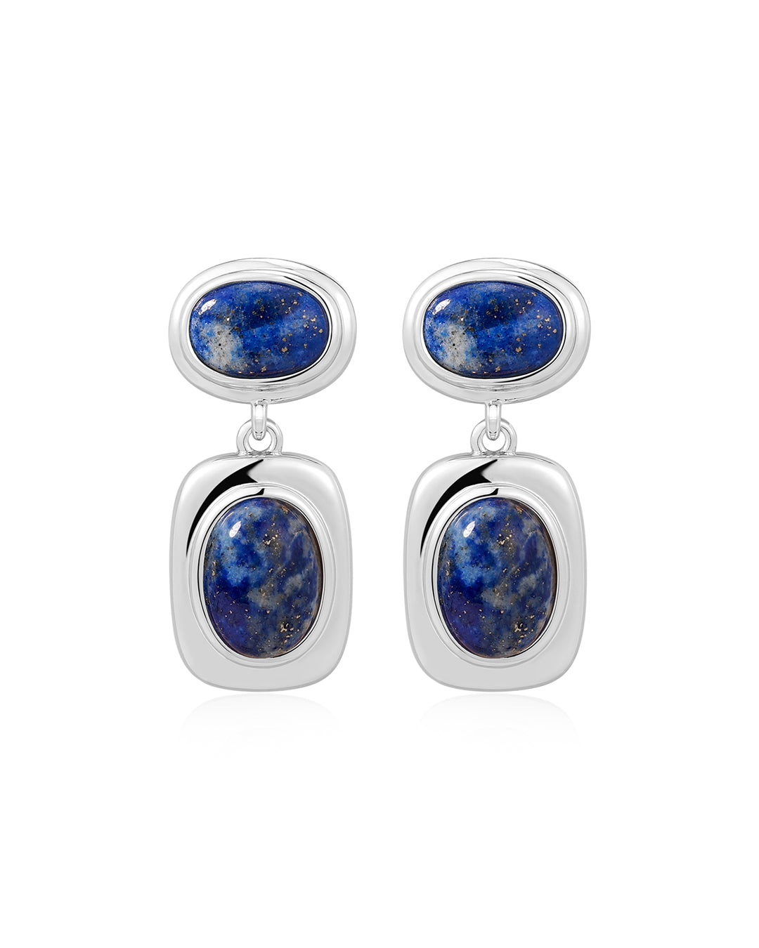 Lapis Double Studs in Silver - Earrings — alternate view
