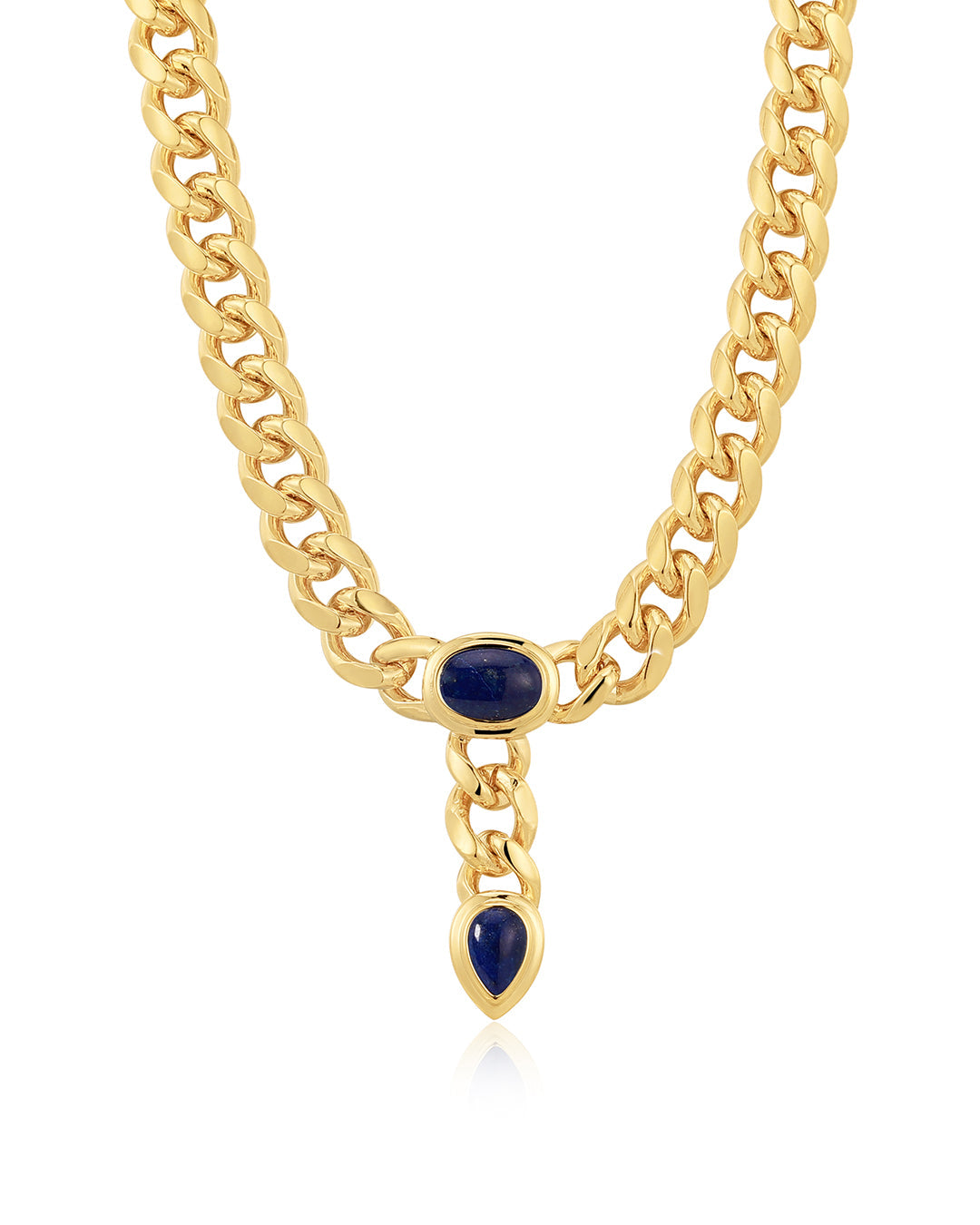 Lapis Lariat Necklace in Gold