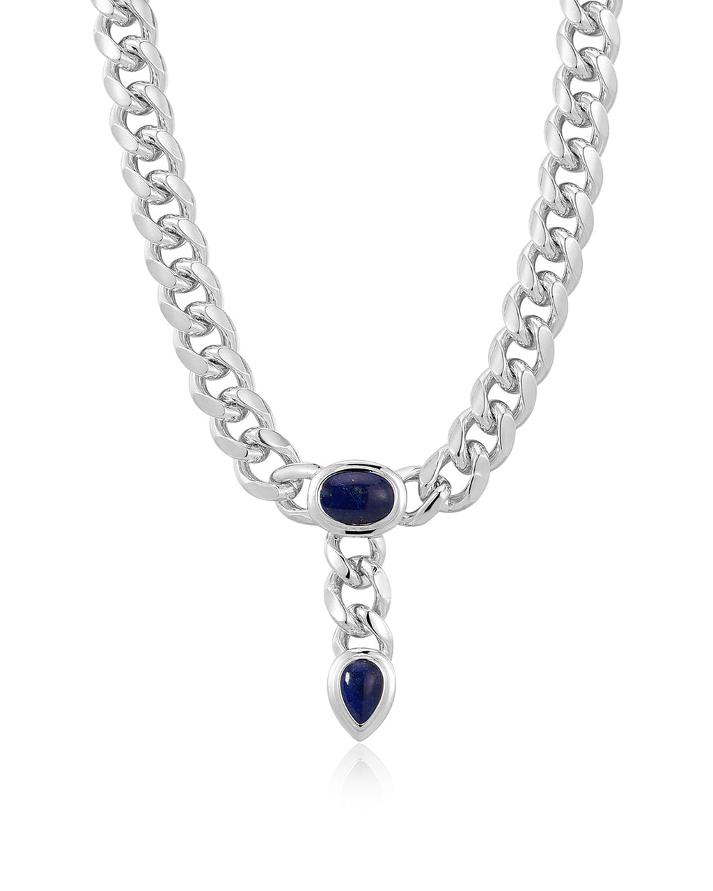 Lapis Lariat Necklace in Silver — alternate view