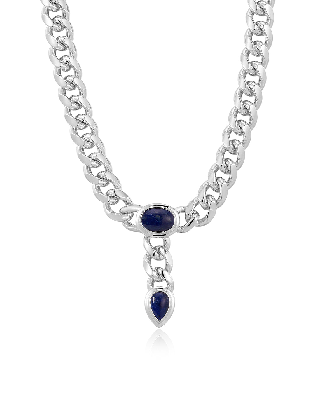 Lapis Lariat Necklace in Silver — alternate view