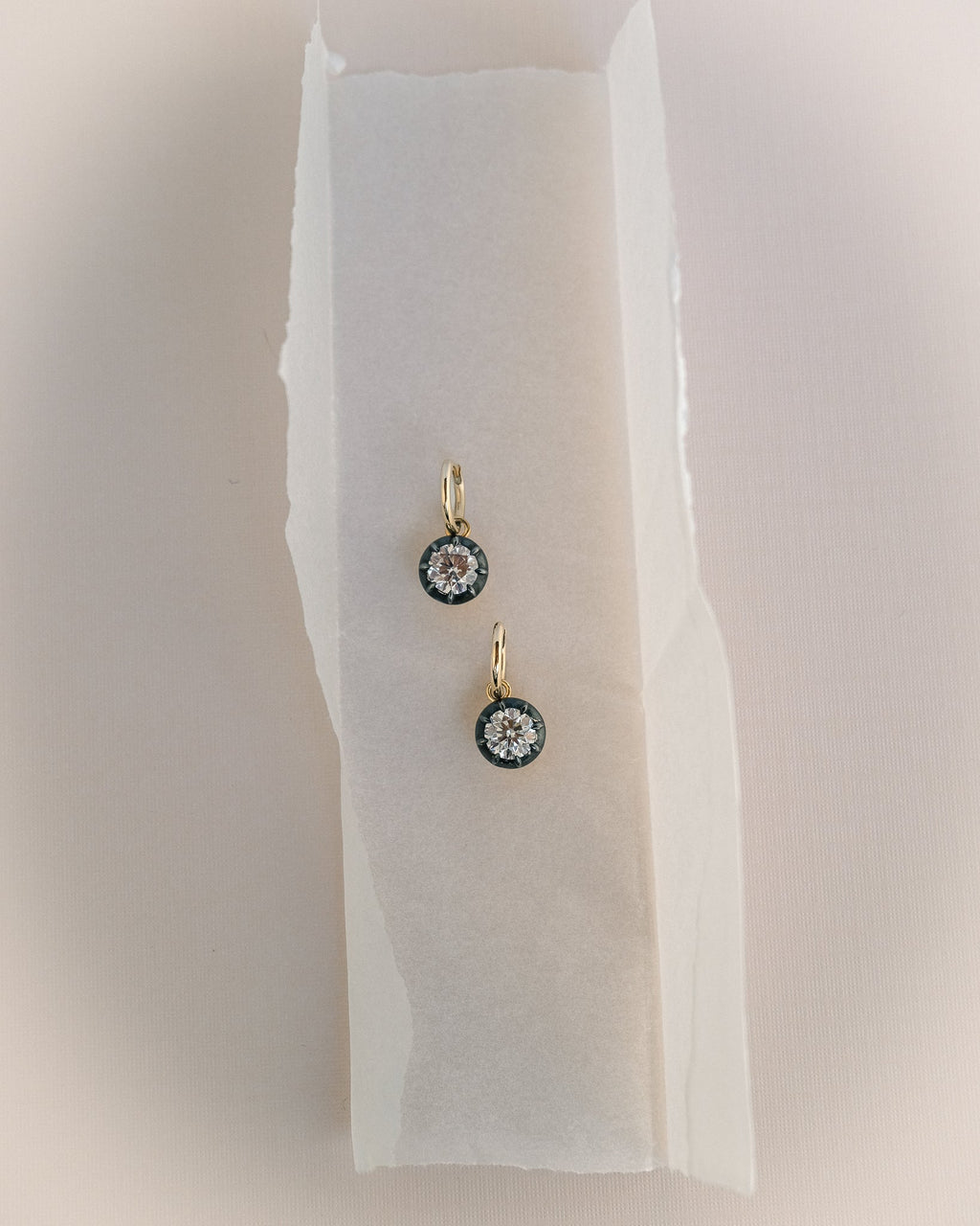 Diamond Georgian Hoop Earrings - Black Rhodium — detail view