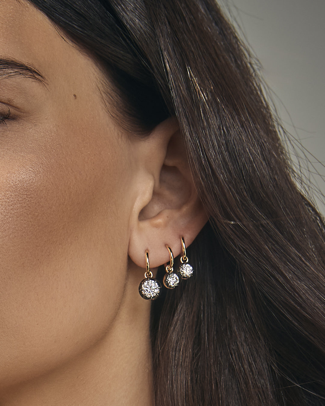 Diamond Georgian Hoop Earrings - Black Rhodium — alternate angle