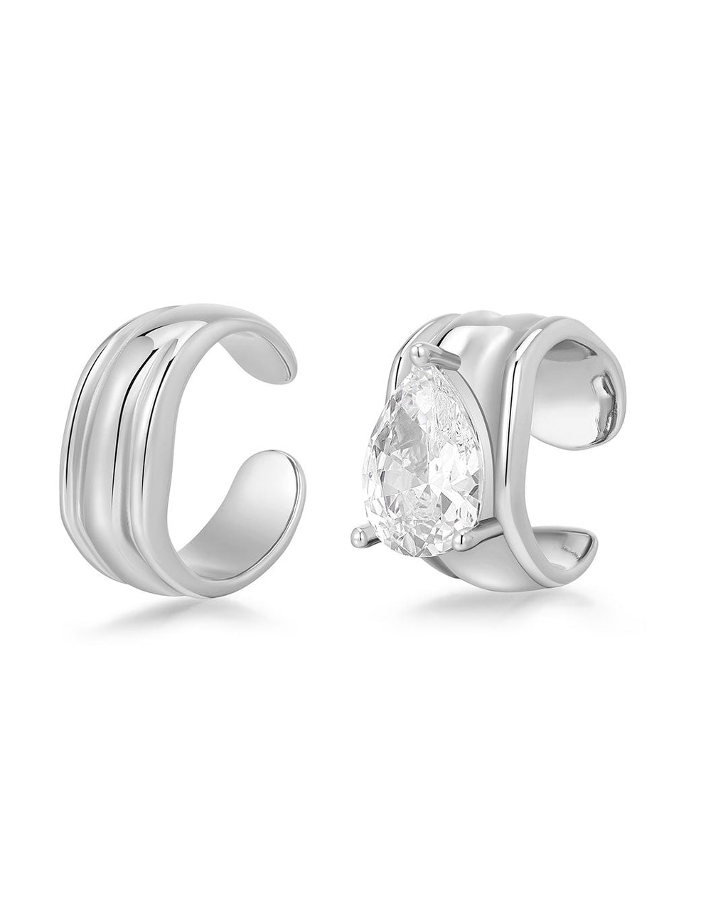 Luxe Stone Ear Cuff Set in Silver - Earrings — alternate view