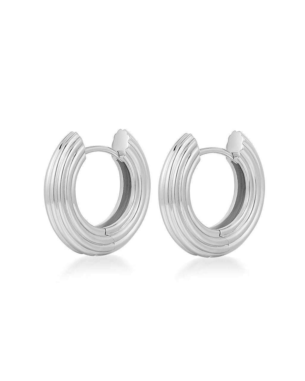 Mini Ridged Amalfi Hinge Hoops in Silver — alternate view