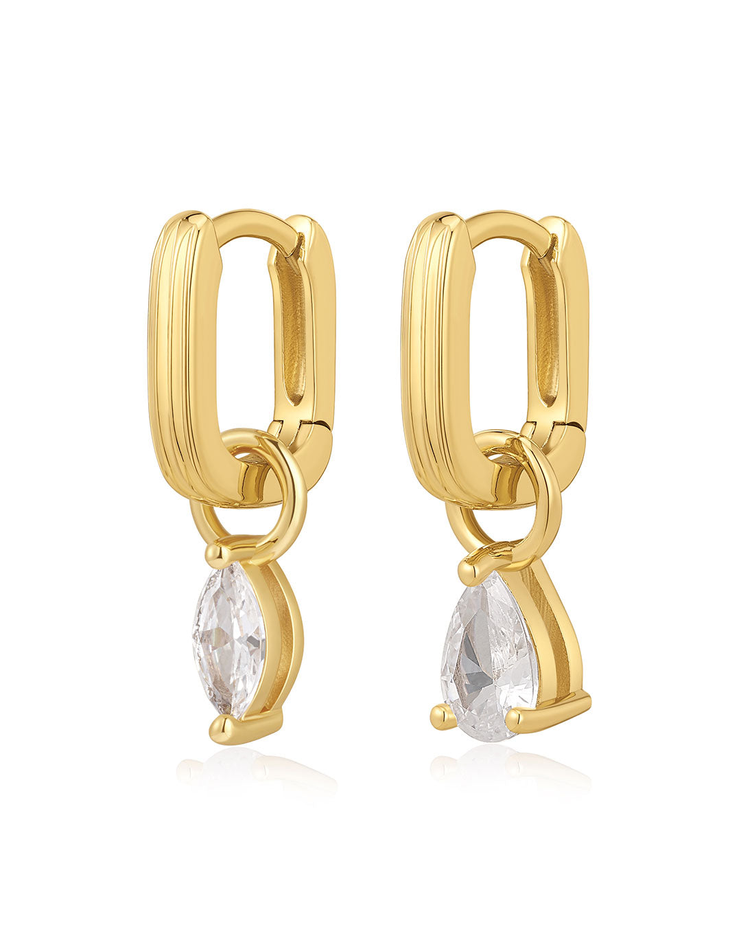 Mini Ridged Chain Link Stone Huggies in Gold