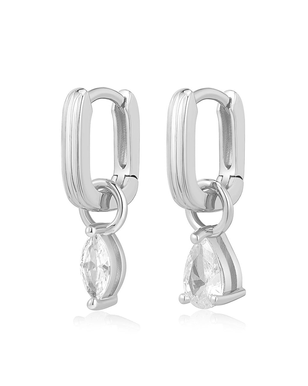 Mini Ridged Chain Link Stone Huggies in Silver — alternate view