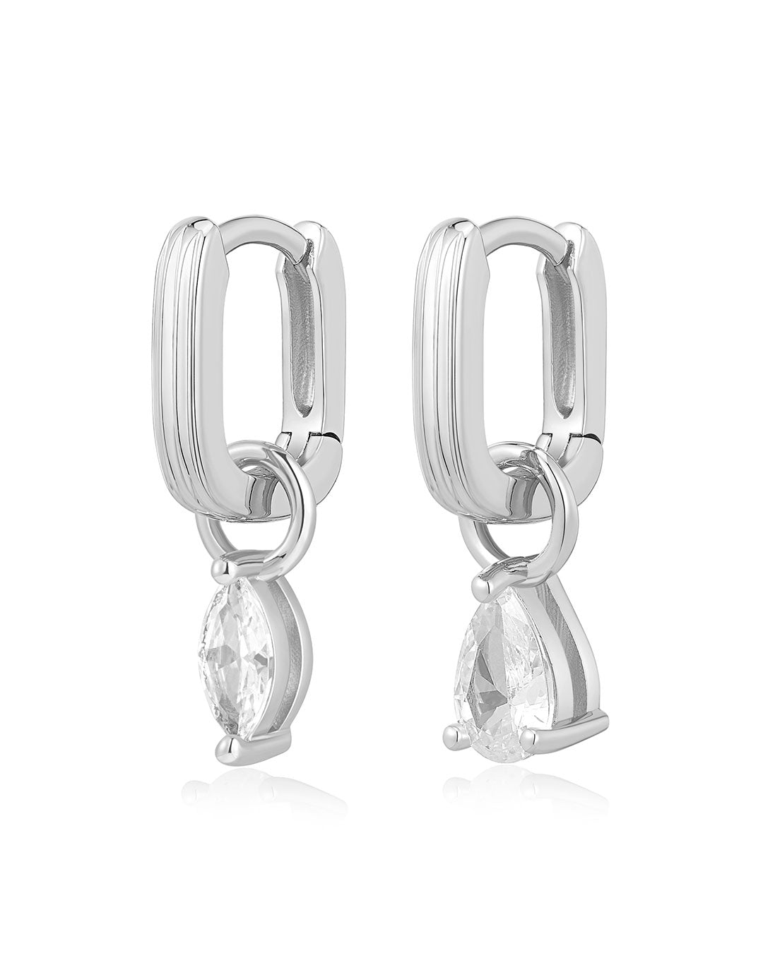 Mini Ridged Chain Link Stone Huggies in Silver — alternate view