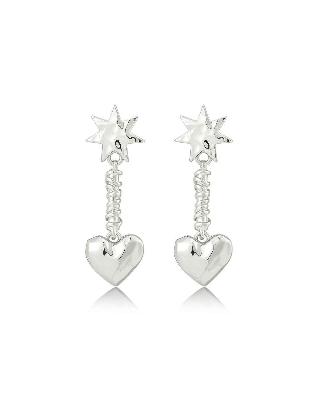 Molten Heart Drop Studs in Silver - Earrings — alternate view