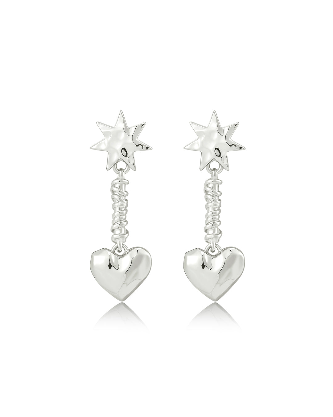 Molten Heart Drop Studs in Silver - Earrings — alternate view