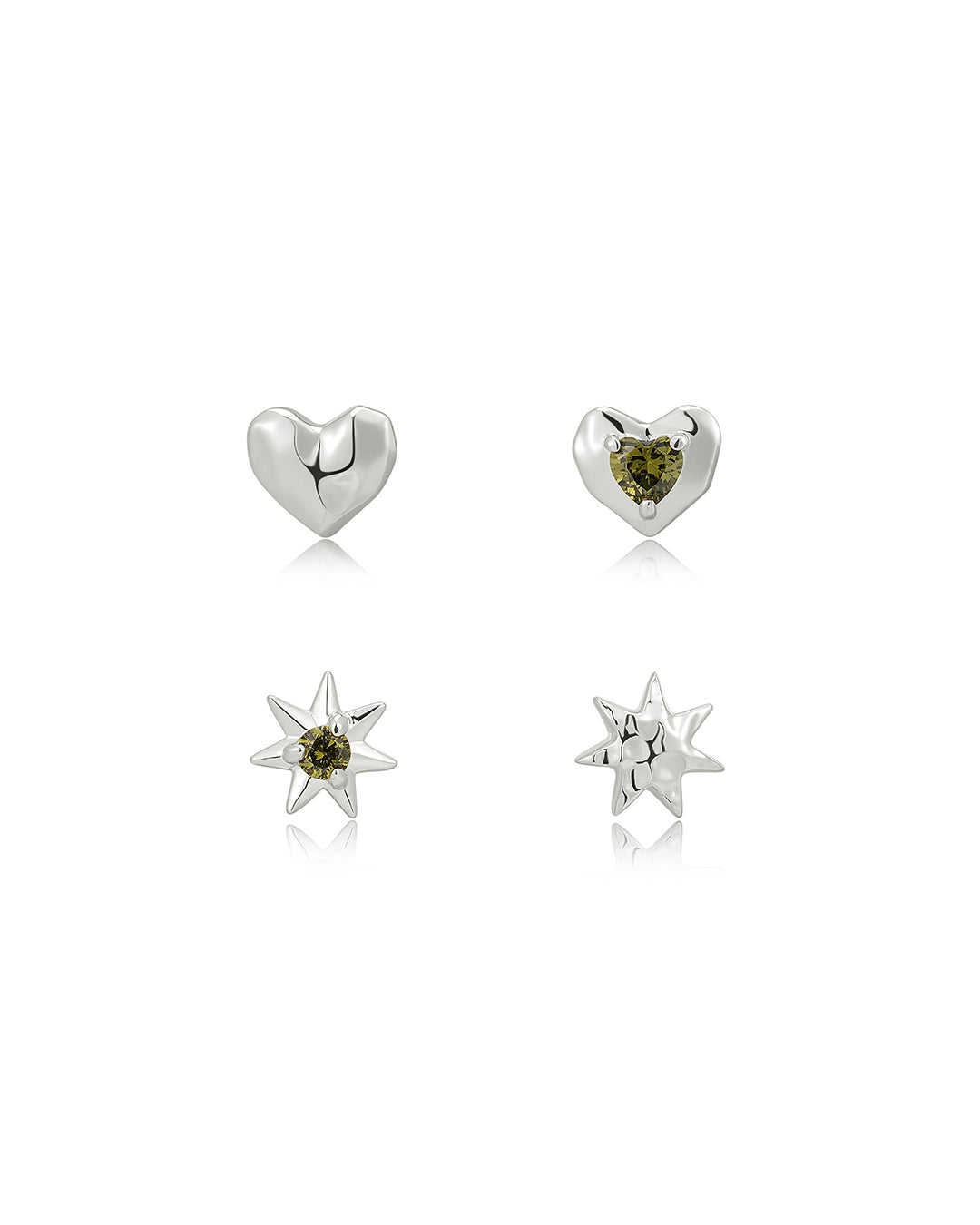 Molten Heart Studs Set in Silver - Earrings — alternate view