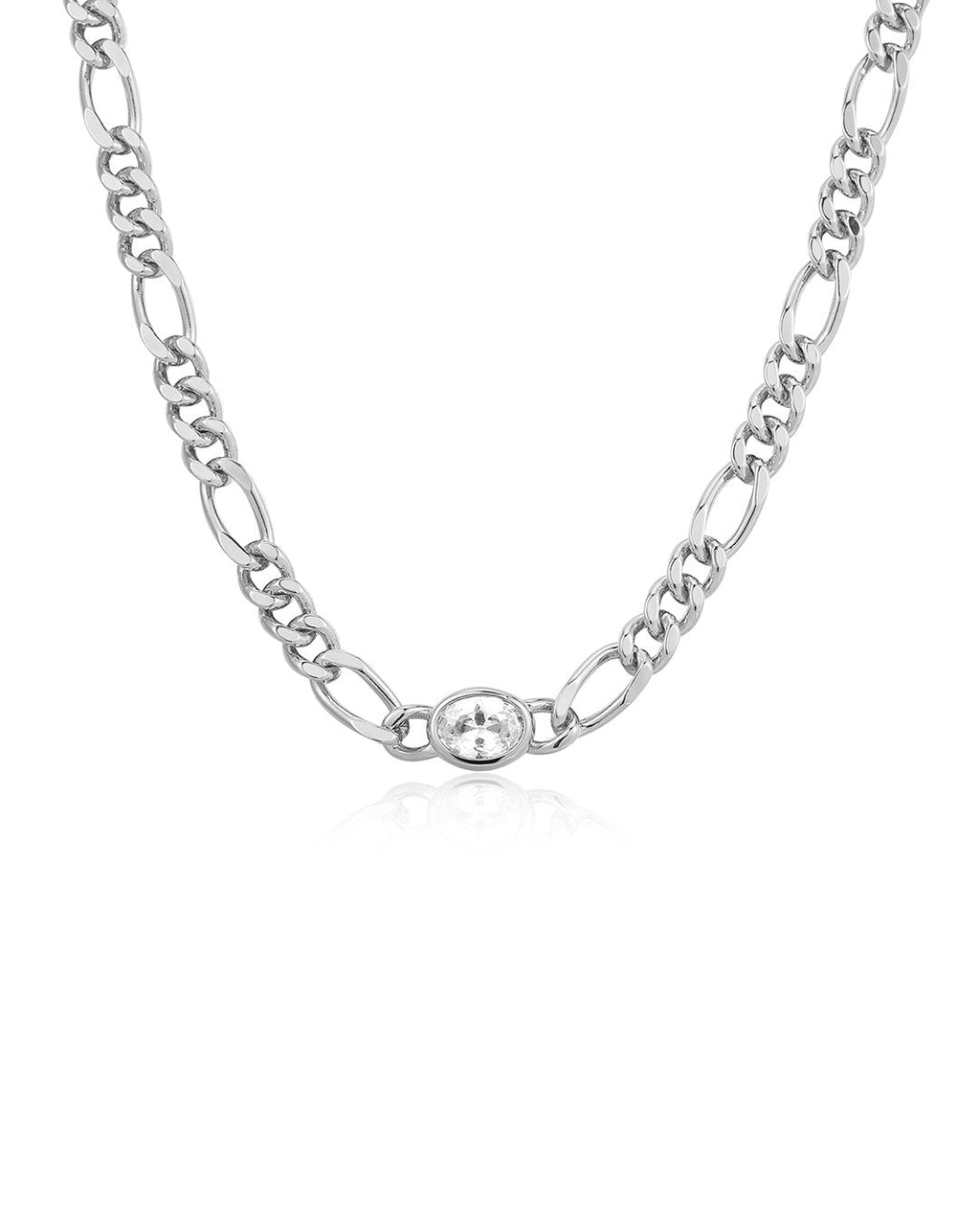 Oval Bezel Chain Necklace in Silver — alternate view