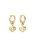 Oval Double Bezel Charm Huggies in Gold