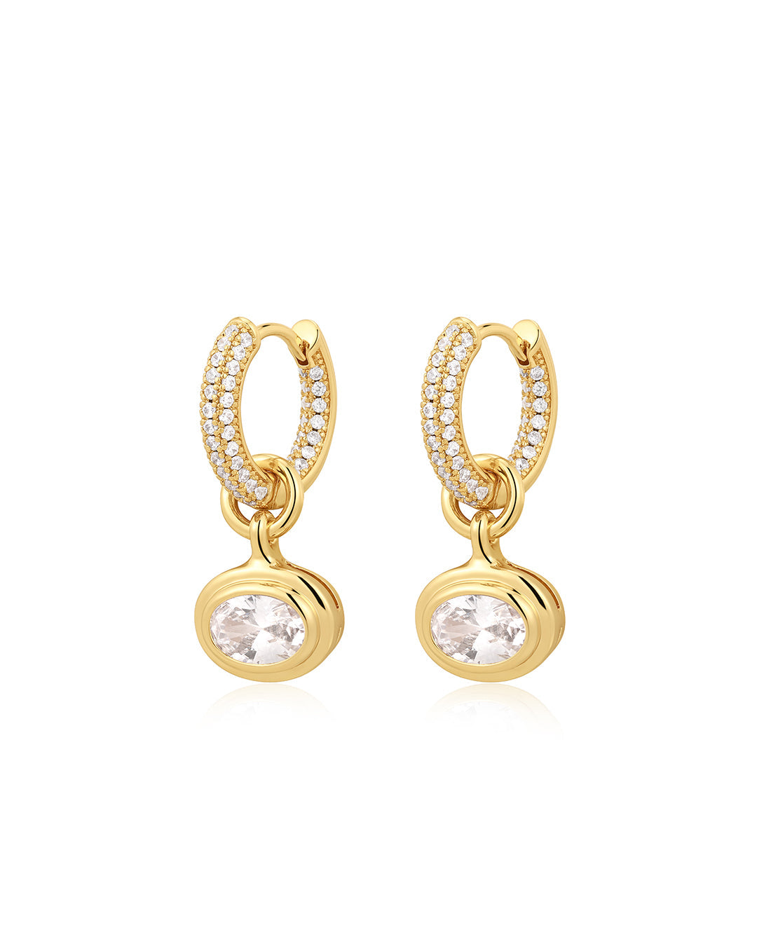 Oval Double Bezel Charm Huggies in Gold