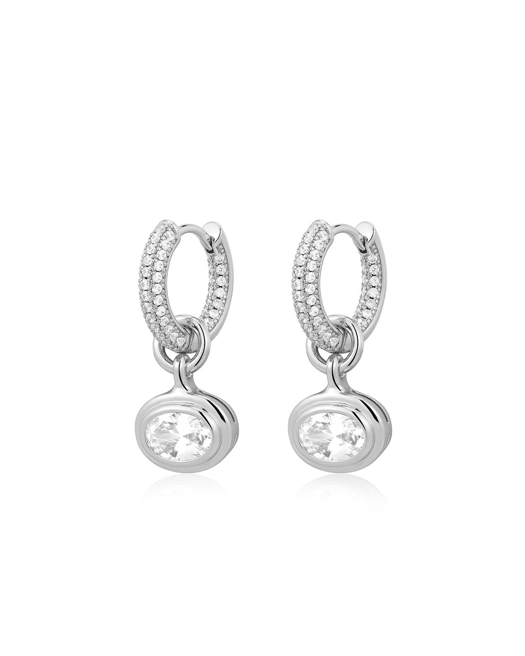 Oval Double Bezel Charm Huggies in Silver — alternate view
