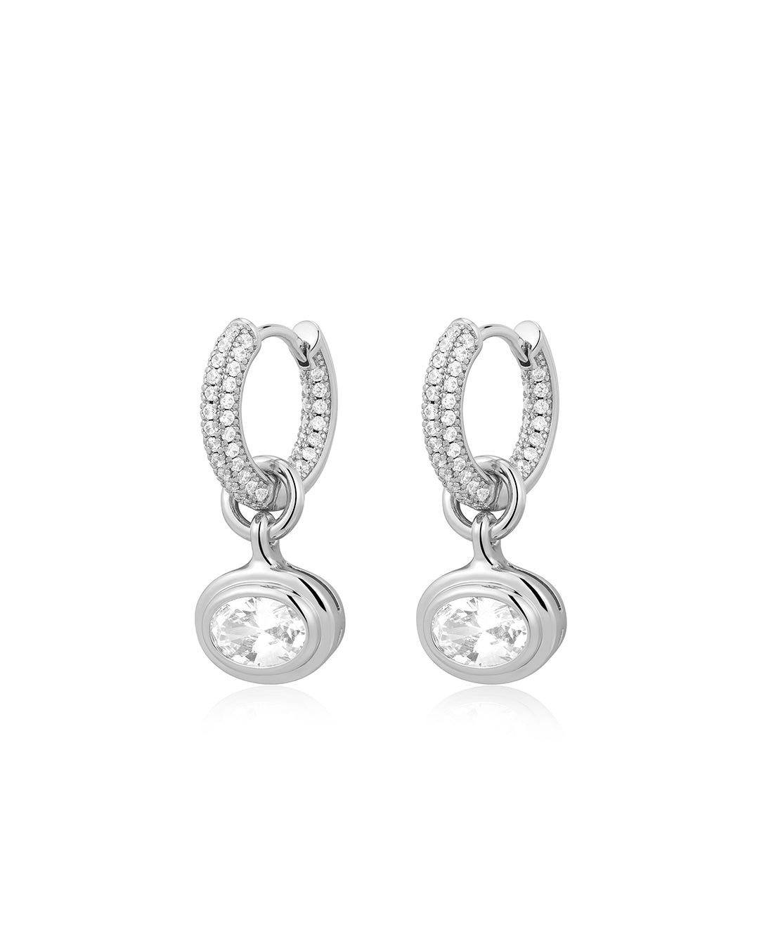 Oval Double Bezel Charm Huggies in Silver — alternate view