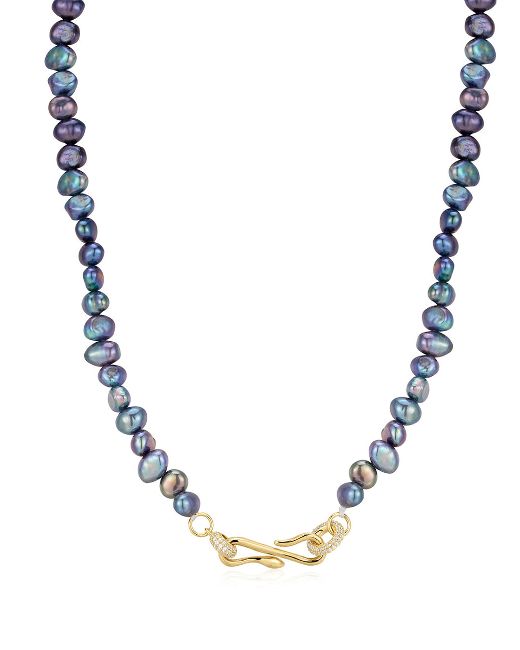 Pavé Hook Pearl Necklace in Gold
