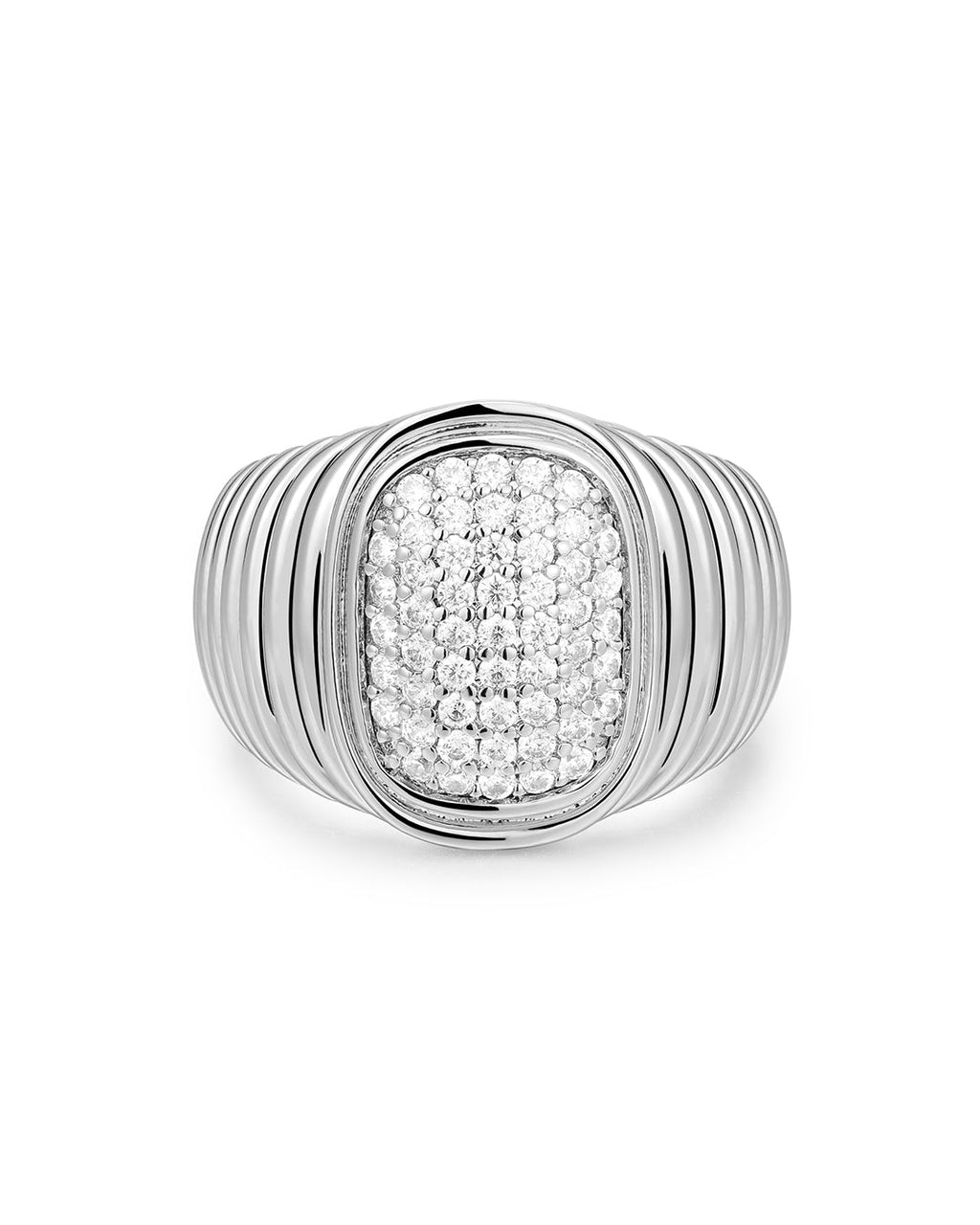 Pavé Oval Bezel Ring in Silver — alternate view