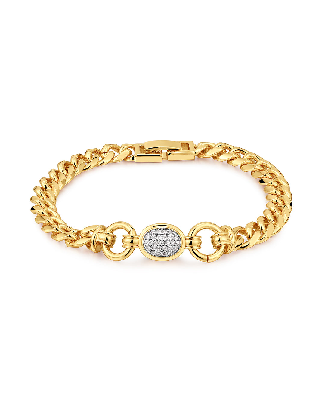 Pavé Oval Link Bracelet in Gold