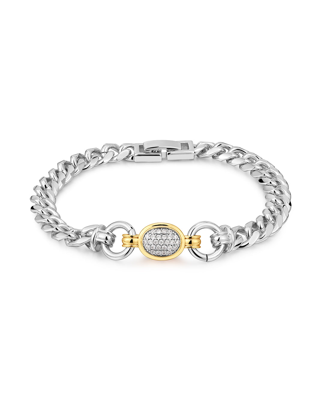 Pavé Oval Link Bracelet in Silver — alternate view