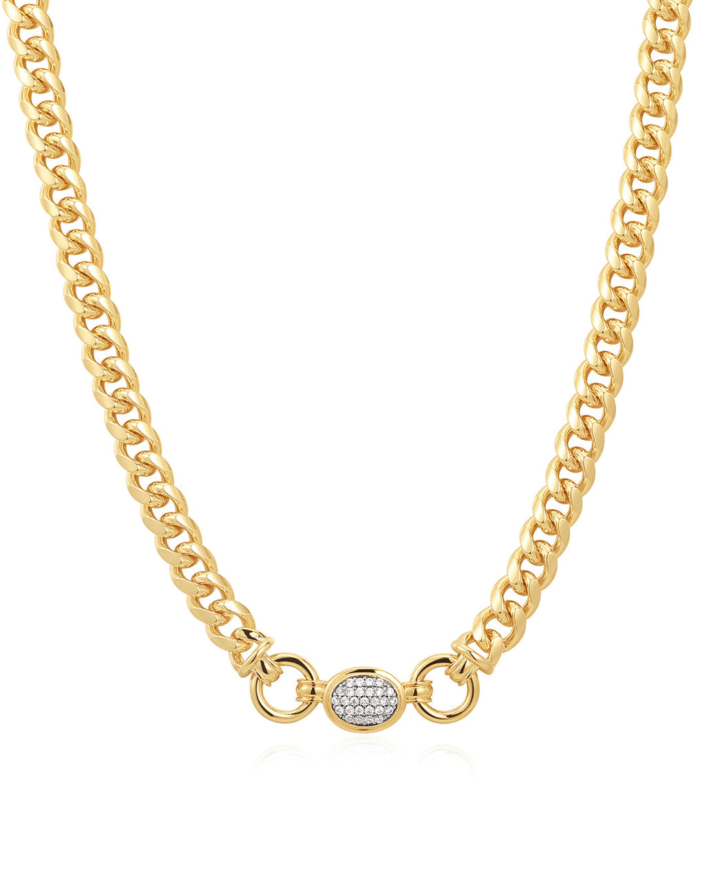 Pavé Oval Link Necklace in Gold