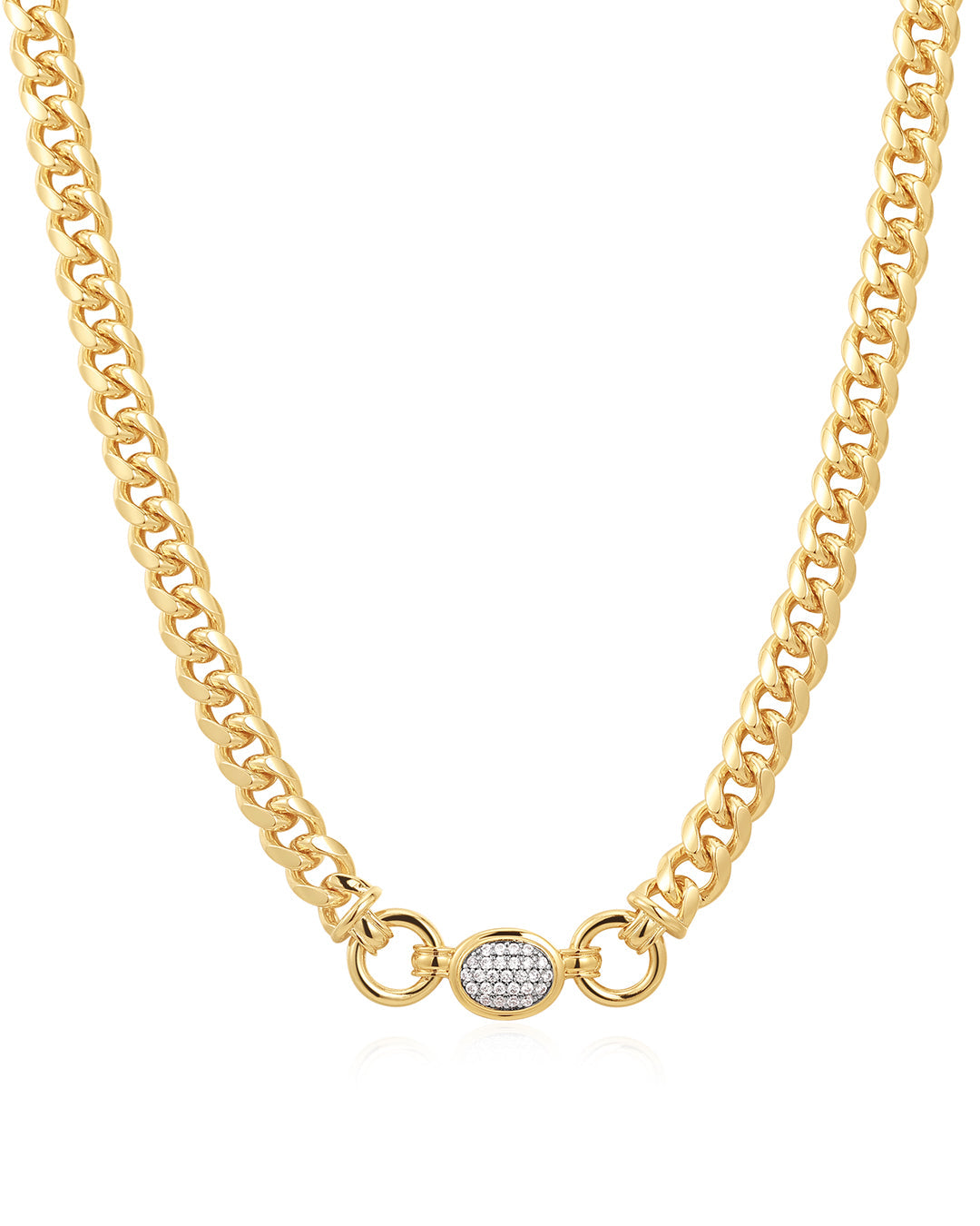 Pavé Oval Link Necklace in Gold
