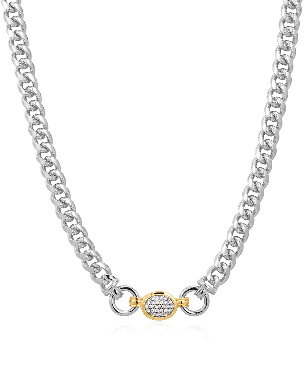 Pavé Oval Link Necklace in Silver — alternate view