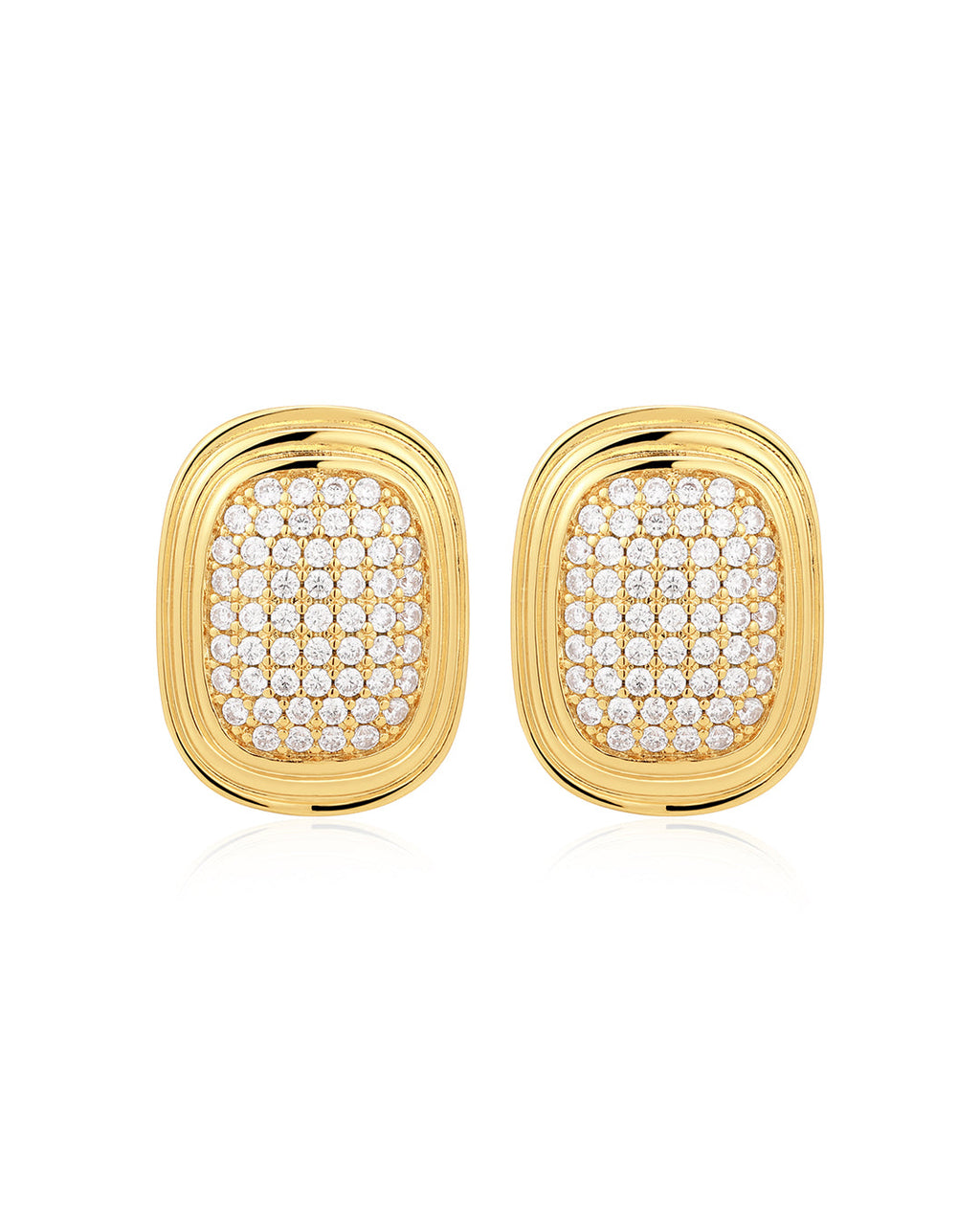 Pavé Oval Statement Studs in Gold - Earrings