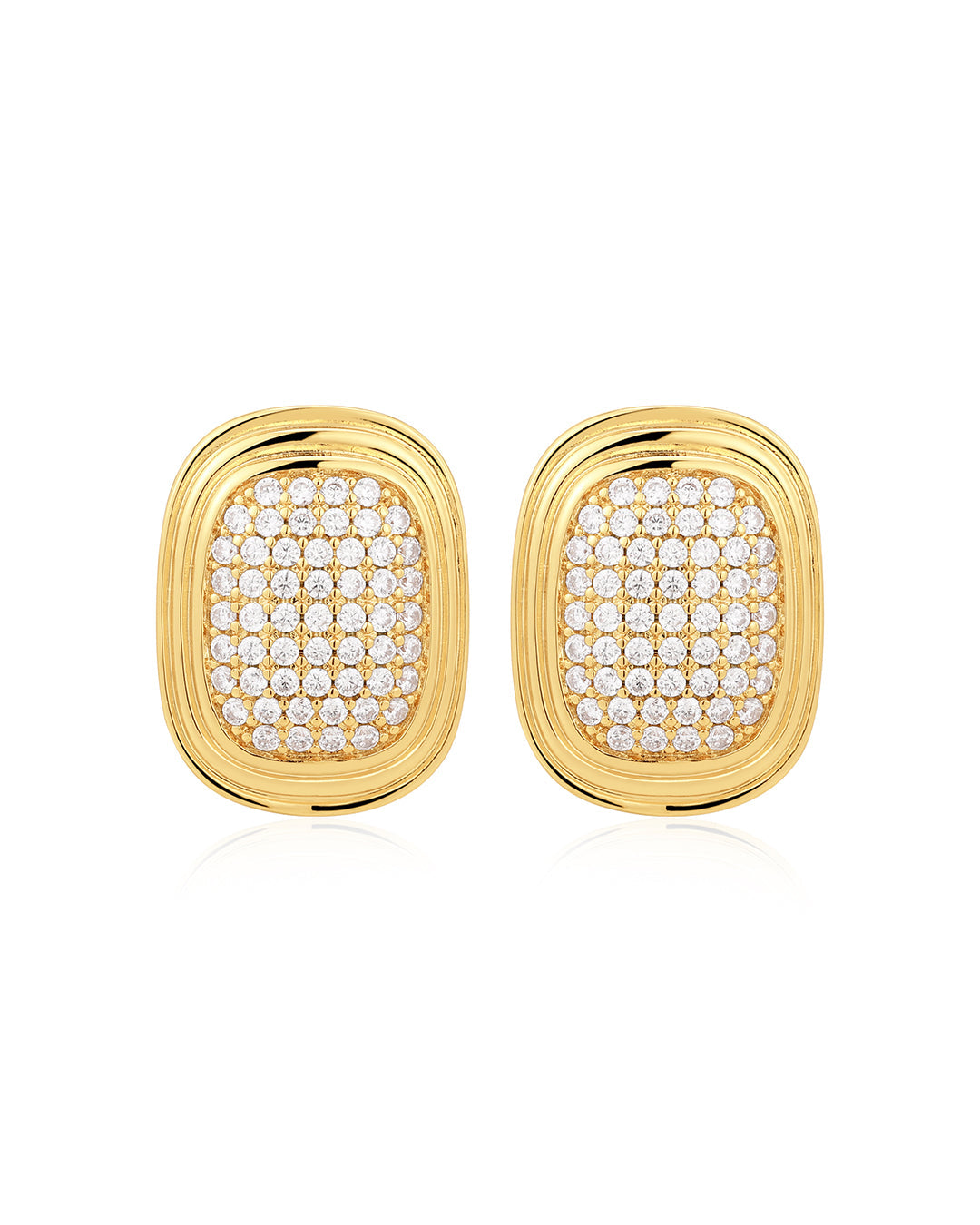 Pavé Oval Statement Studs in Gold - Earrings