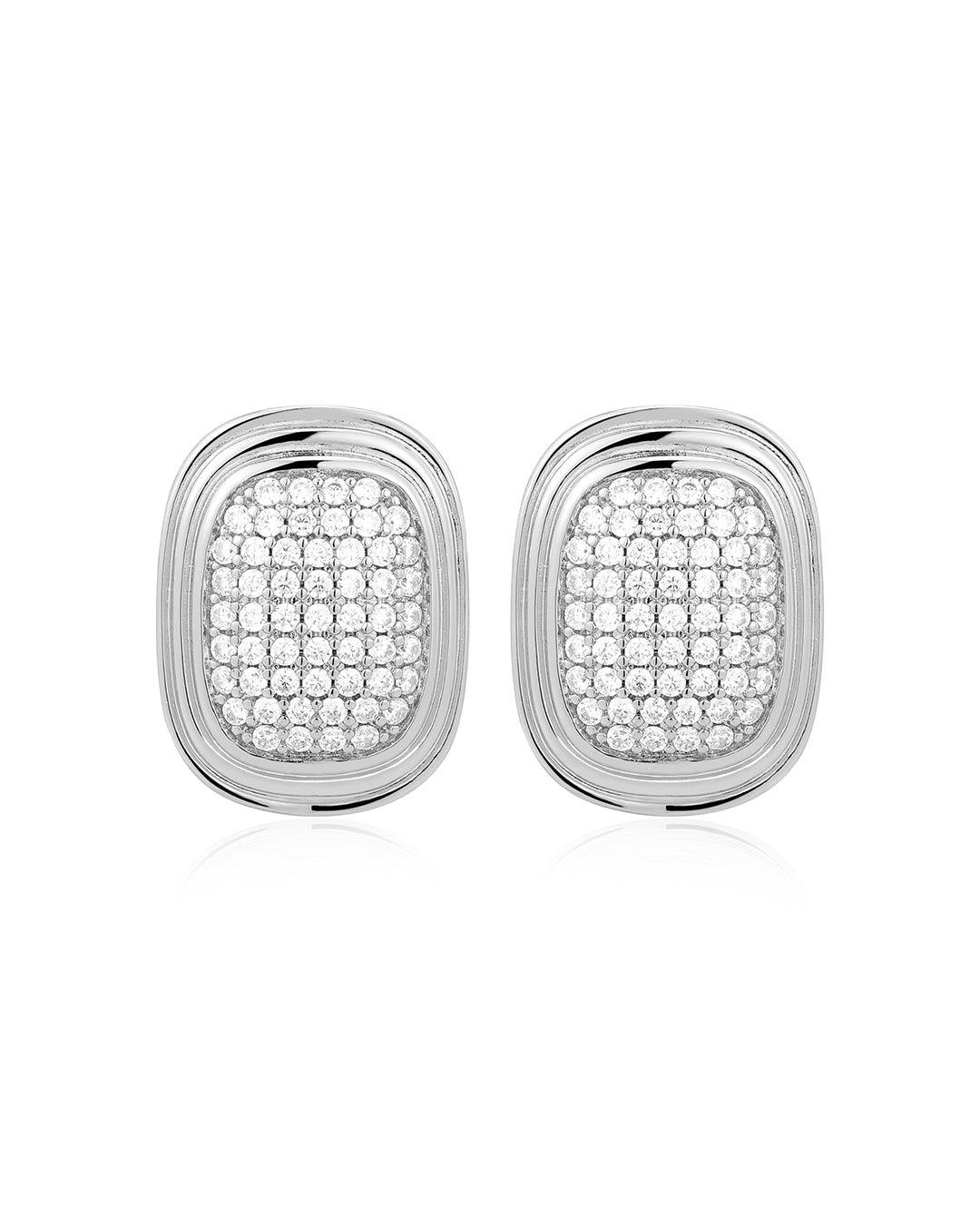 Pavé Oval Statement Studs in Silver - Earrings — alternate view