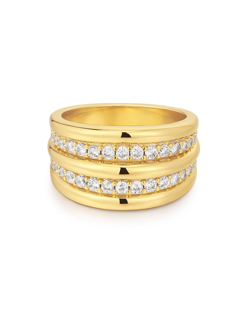 Pavé Ridged Positano Ring in Gold