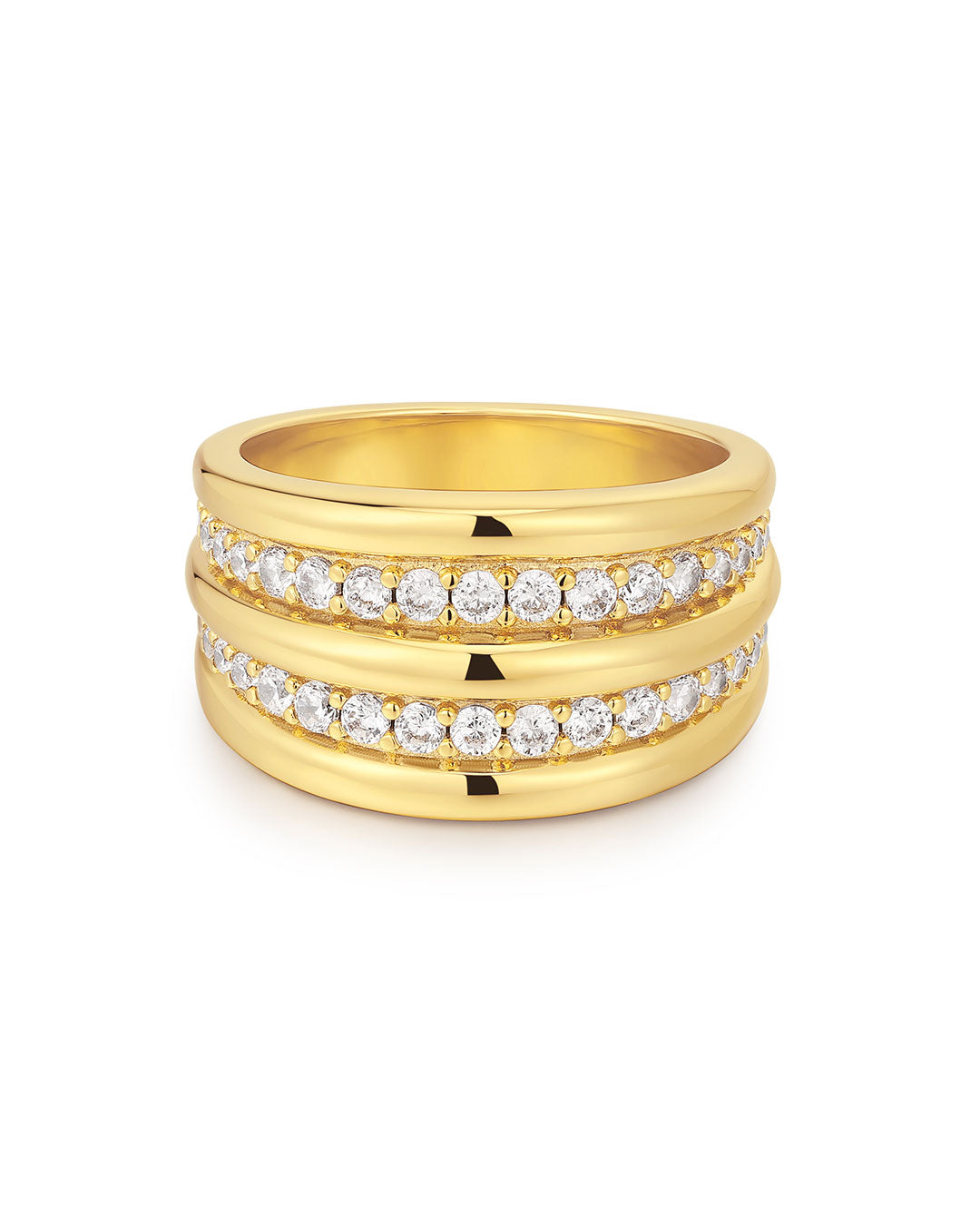 Pavé Ridged Positano Ring in Gold